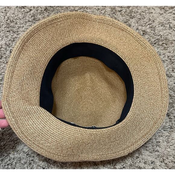 Eugenia Kim Feather Trim Straw Hat Made in USA Size Large - Picture 5 of 7